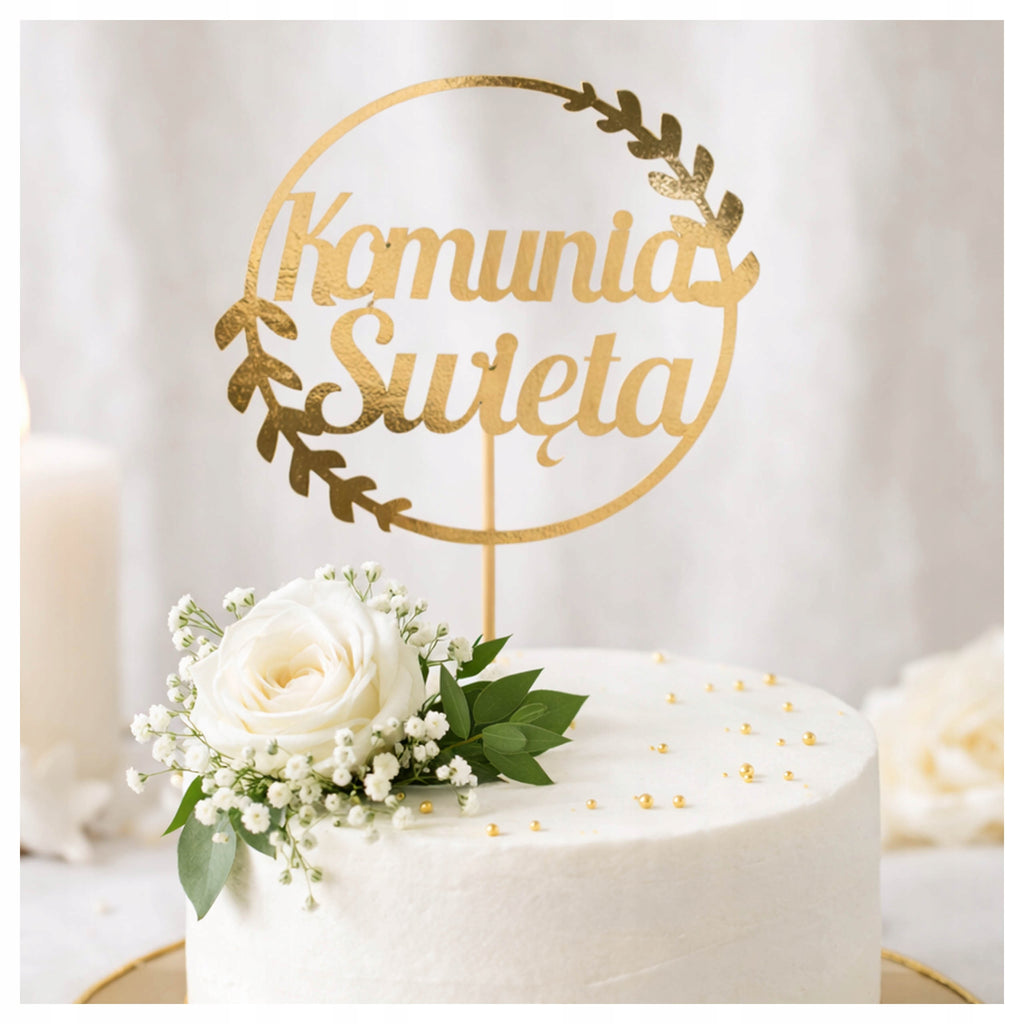 Topper Na Tort Dekoracyjny Złoty Na Komunię Świętą Toper Komunia Święta