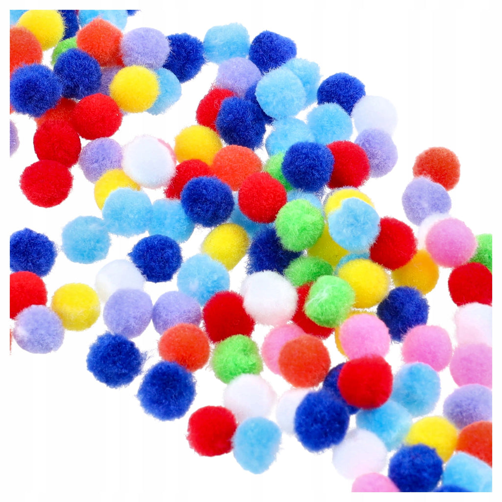 POMPONY DO ZDOBIEŃ kolorowe dla dzieci poliestrowe mix 1cm 150szt pomponik