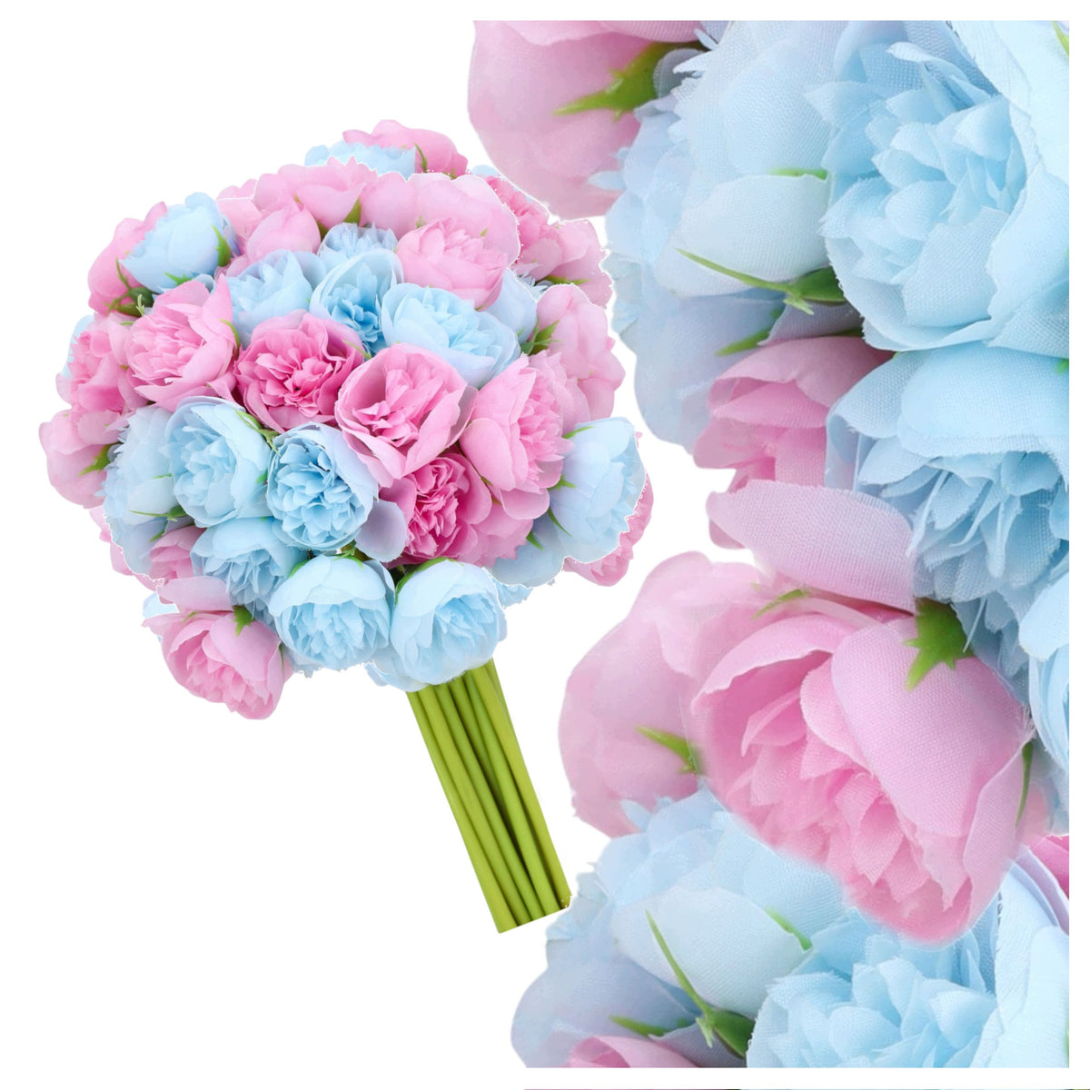 Bukiet Peonii Róż Błękit 32cm MIX Bukiet Kompozycja Kwiatowa Peonia Piwonia