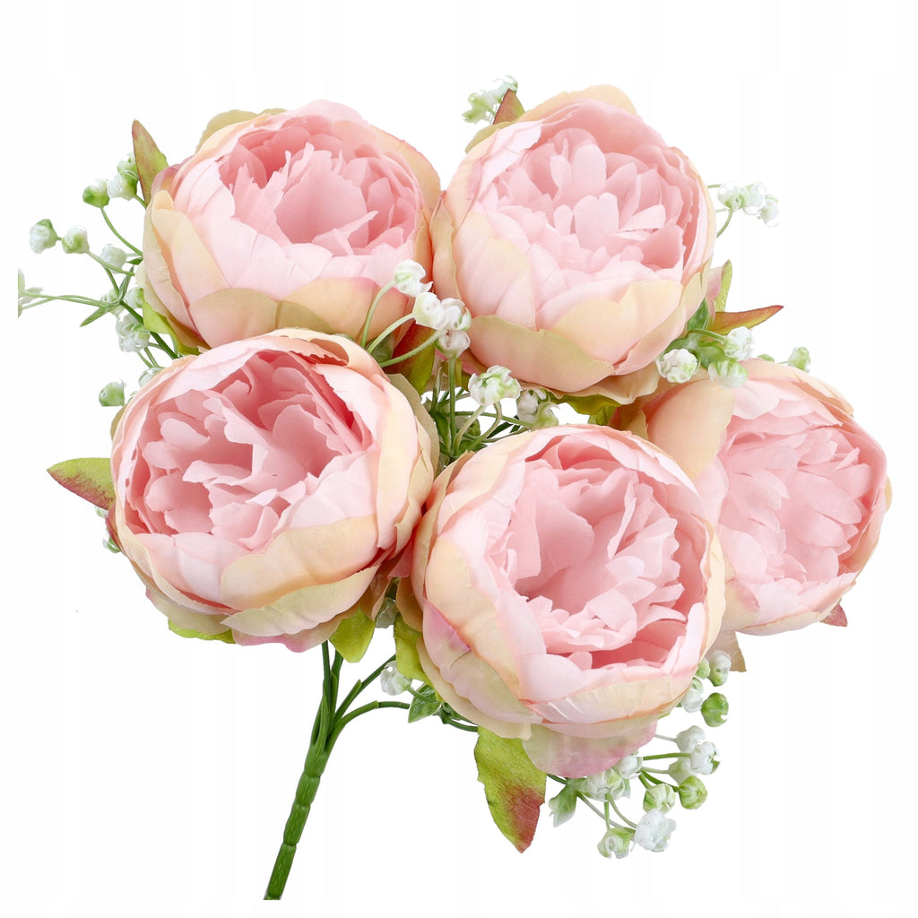 Bukiet Peonie Pudrowy Róż SZTUCZNE KWIATY Do Wazonu Na Ślub Komunie Piwonia