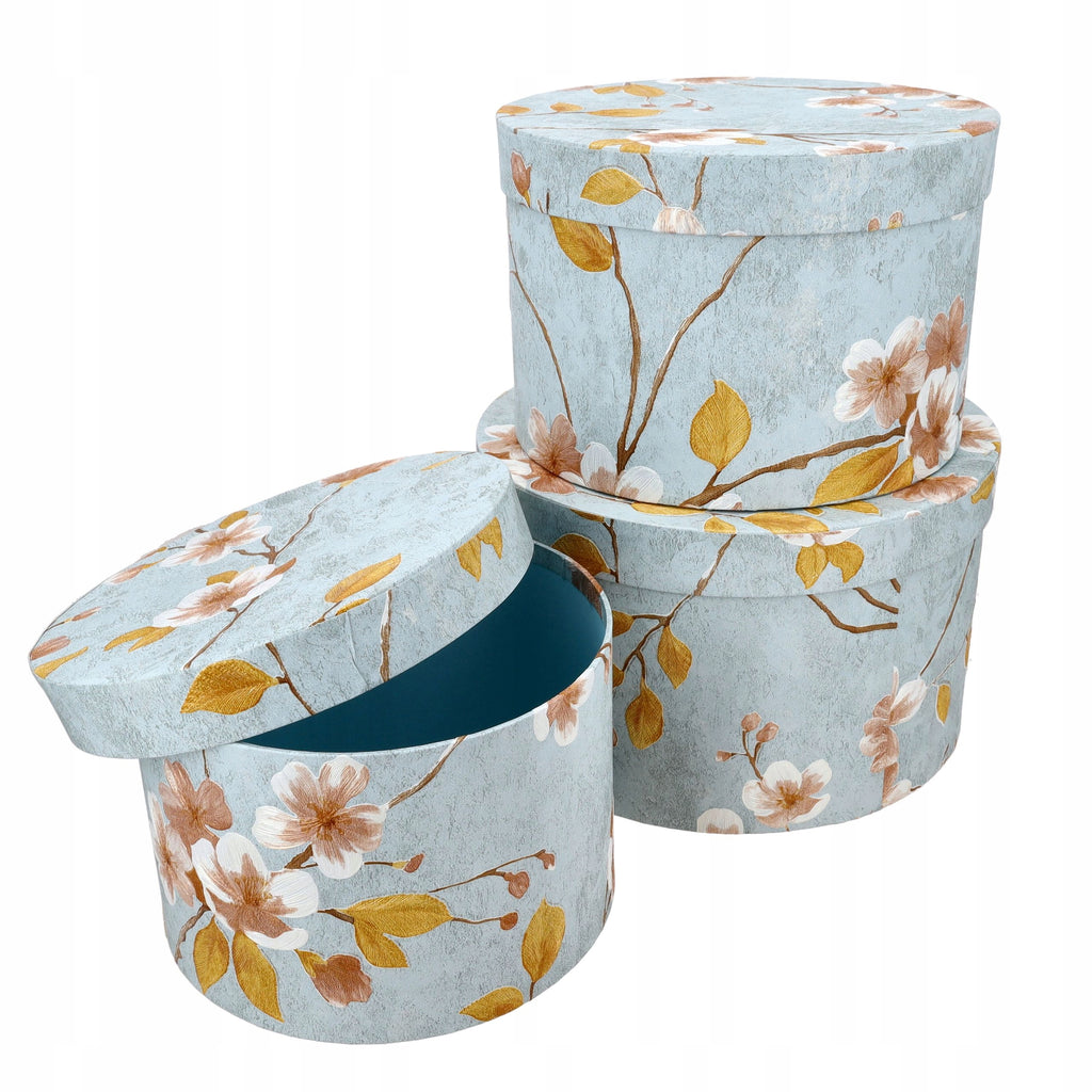 Flower Box Duży Okrągły Szary w Kwiaty Prezent DIY Dla Mamy Sztuczne Kwiaty