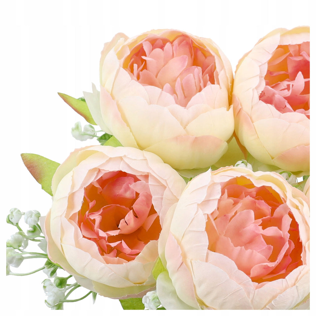 Bukiet Peonie SZTUCZNE KWIATY Krem Gałązka Gipsówka do Wazonu Ślub Urodziny