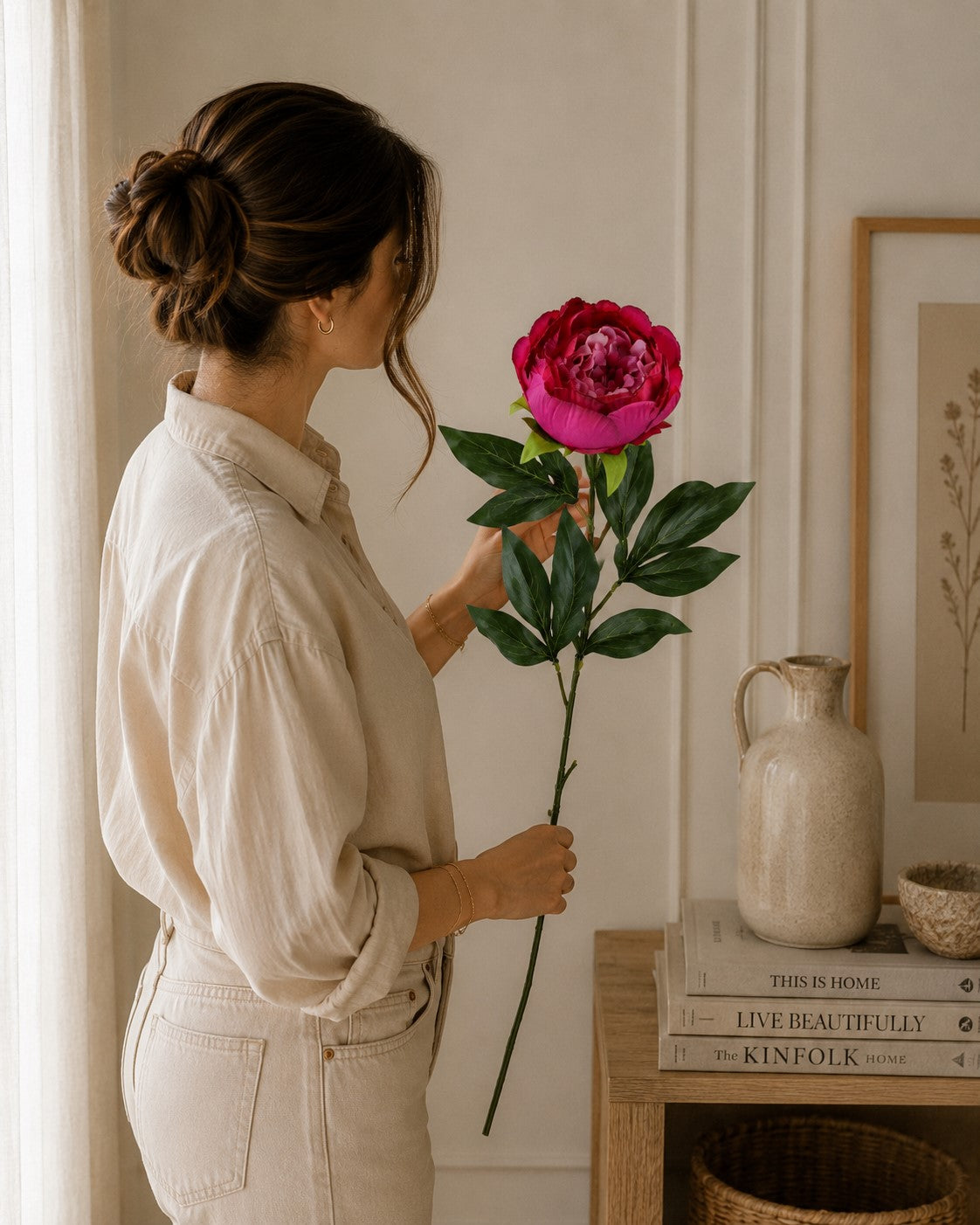 Sztuczna Gałązka Peonia 78cm Amarant Kwiaty Sztuczne Jak Żywe Do Wazonu