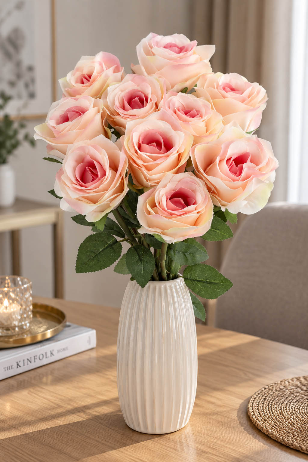 Bukiet Róże Beż Róż KWIATY Sztuczne Jak Żywe Do Wazonu Kompozycja Bukiety