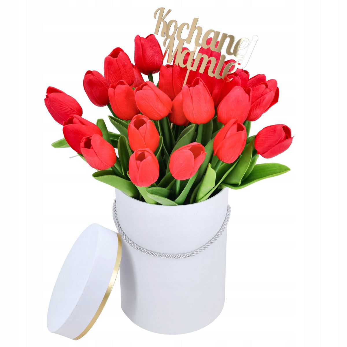 FLOWERBOX SZTUCZNE TULIPANY 30szt BUKIET KWIATÓW TOPPER prezent dla MAMY