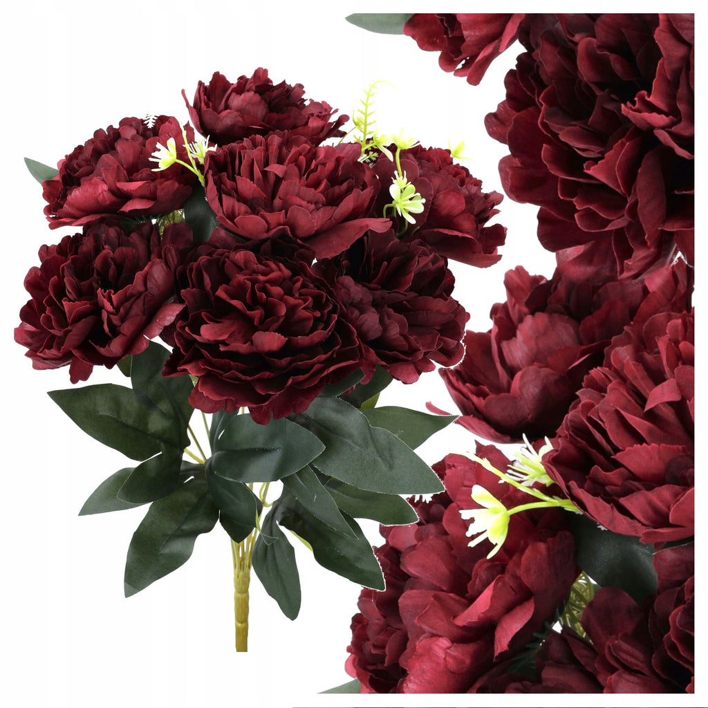 Bukiet Peonia Bordo 45 cm Dodatek Białe Kwiatki Do Stroika Wazonu Wiązanki