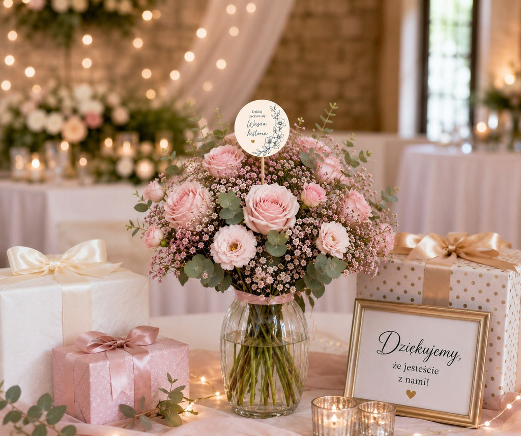 TOPPER na Tort Bukiet Ślub Prezent Dekoracje Flower box Pamiątka