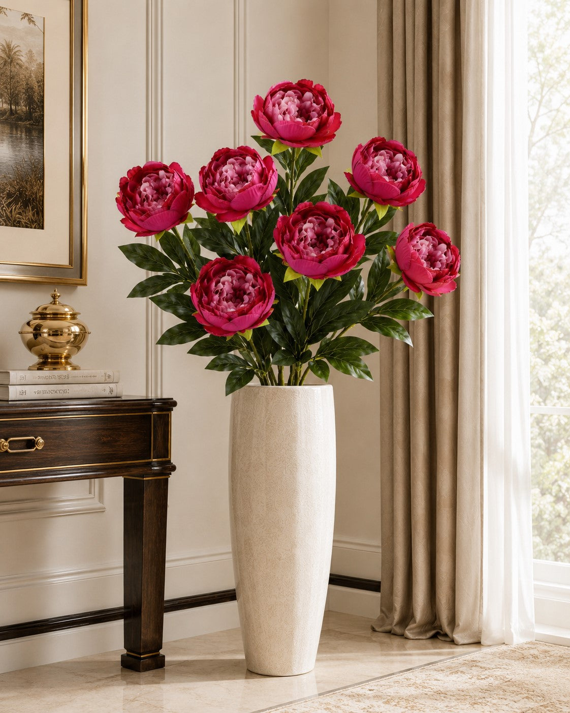 Sztuczna Gałązka Peonia 78cm Amarant Kwiaty Sztuczne Jak Żywe Do Wazonu