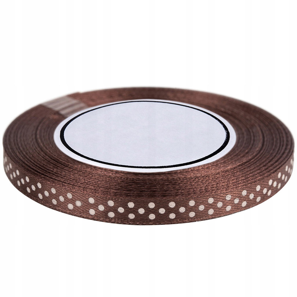 Wstążki w Kropki Tasiemka Satyna 6mm/22mb Brąz