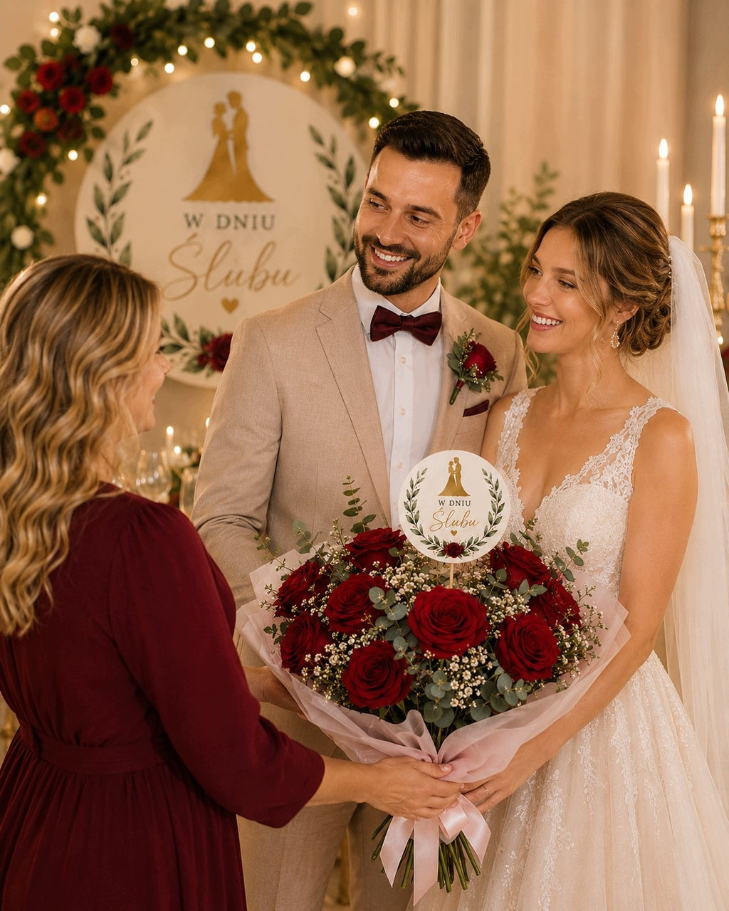 TOPPER na Tort Dekoracje Ślub Prezent dla Pary Młodej Flower box bukiet