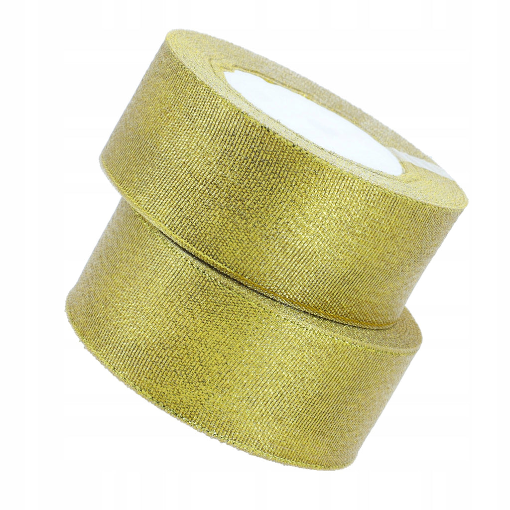 WSTĄŻKI złote BROKATOWE 2szt DIY rękodzięło KOKARDY prezenty 38mm tasiemki