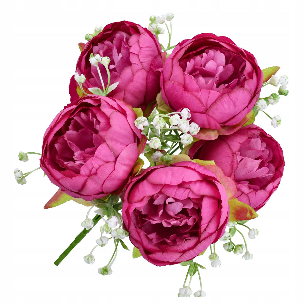 Bukiet Peonie Amarant z Gipsówką Kompozycja Dekoracje SZTUCZNE KWIATY