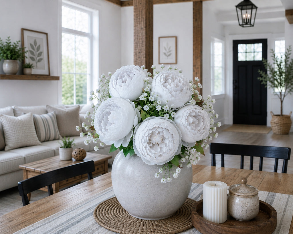 Bukiet Peonie B50-101 Białe stelaż SZTUCZNE KWIATY Wesele Ozdoba do Pokoju