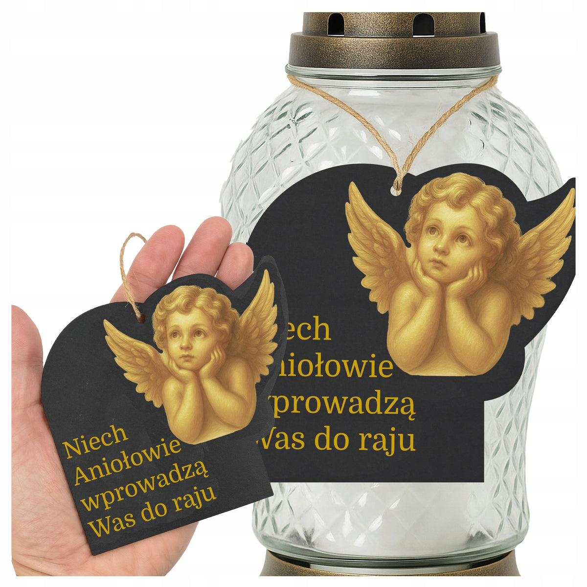 ANIOŁEK ZAWIESZKA NA ZNICZ tabliczka na GRÓB wszystkich świętych OZDOBA