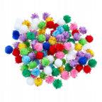 Pompony mini POLIESTROWE KOLOROWE puszyste 1cm 120szt do dekoracji MIX