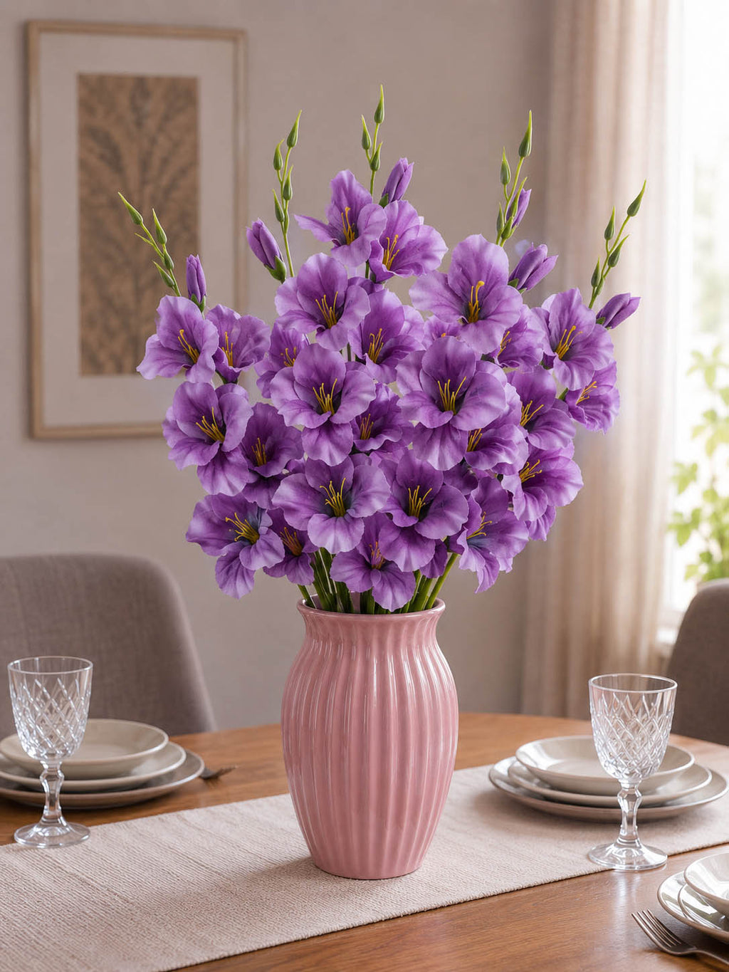 Kwiaty Sztuczne Gałązka Mieczyk Fiolet 57cm Stroik Bukiet Dekoracja Ozdoba