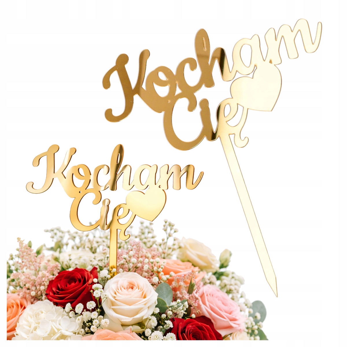 KOCHAM CIĘ TOPPER na tort BUKIET kwiatów TOPER PIKER plexi na Dzień Matki