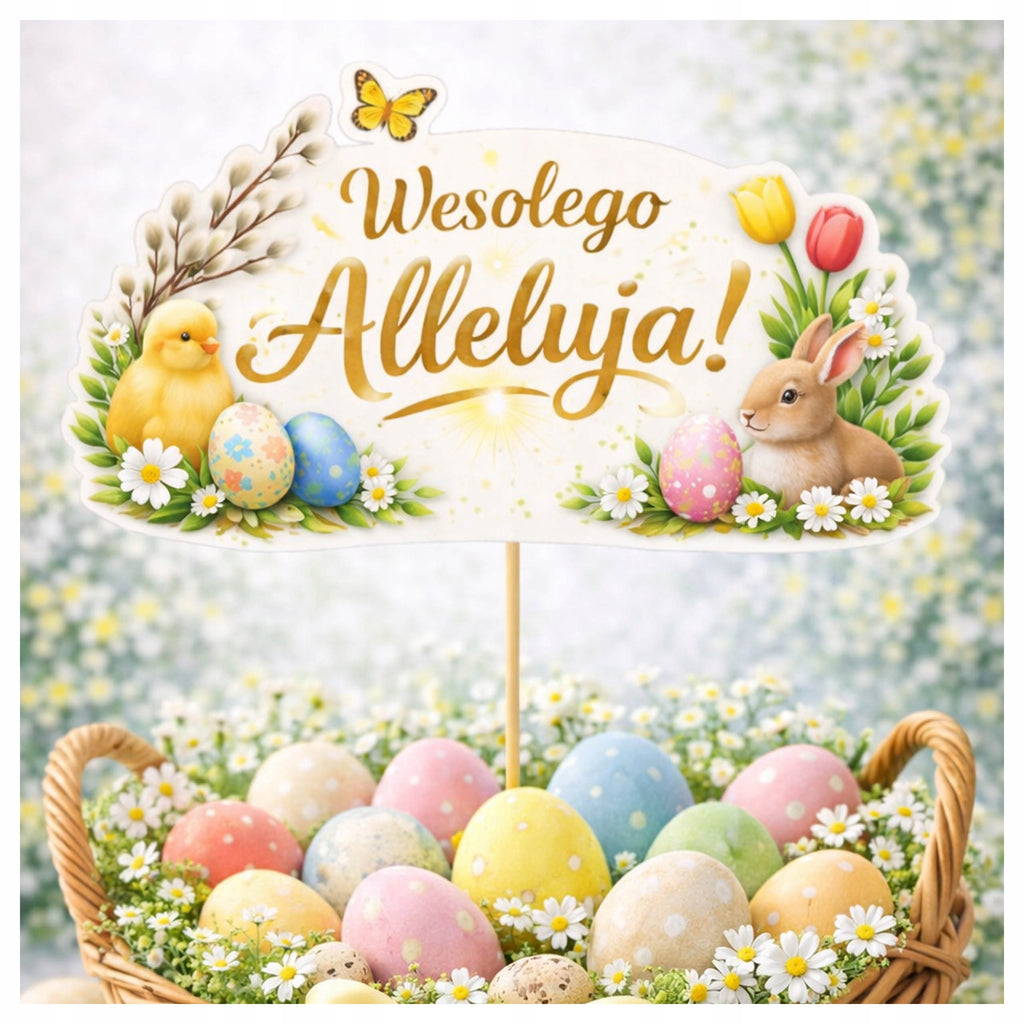 WESOŁEGO ALLELUJA topper toper WIELKANOCNE DEKORACJE święconka WIELKANOC