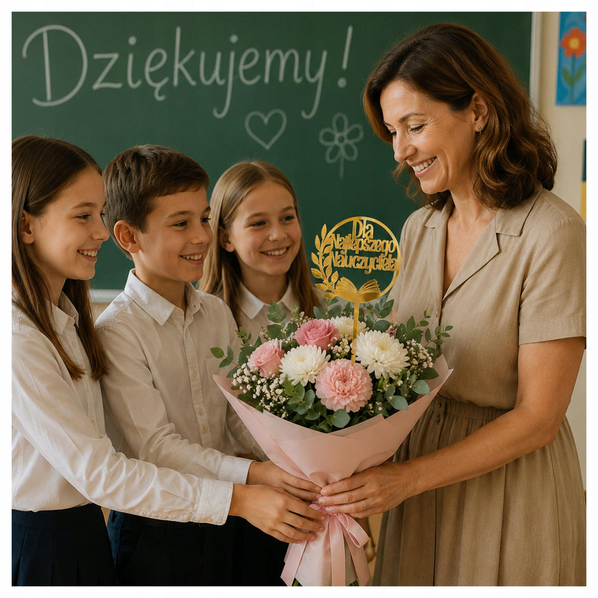 Topper Złoty Koniec roku Podziękowanie Prezent Upominek Dla Nauczyciela