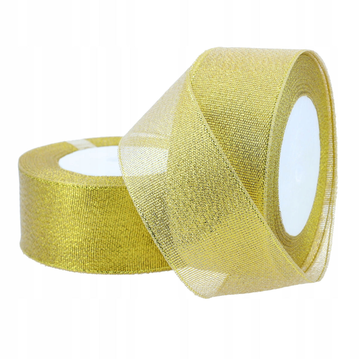 WSTĄŻKI złote BROKATOWE 2szt DIY rękodzięło KOKARDY prezenty 38mm tasiemki
