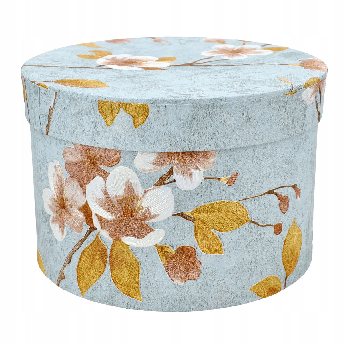 Flower Box Duży Okrągły Szary w Kwiaty Prezent DIY Dla Mamy Sztuczne Kwiaty