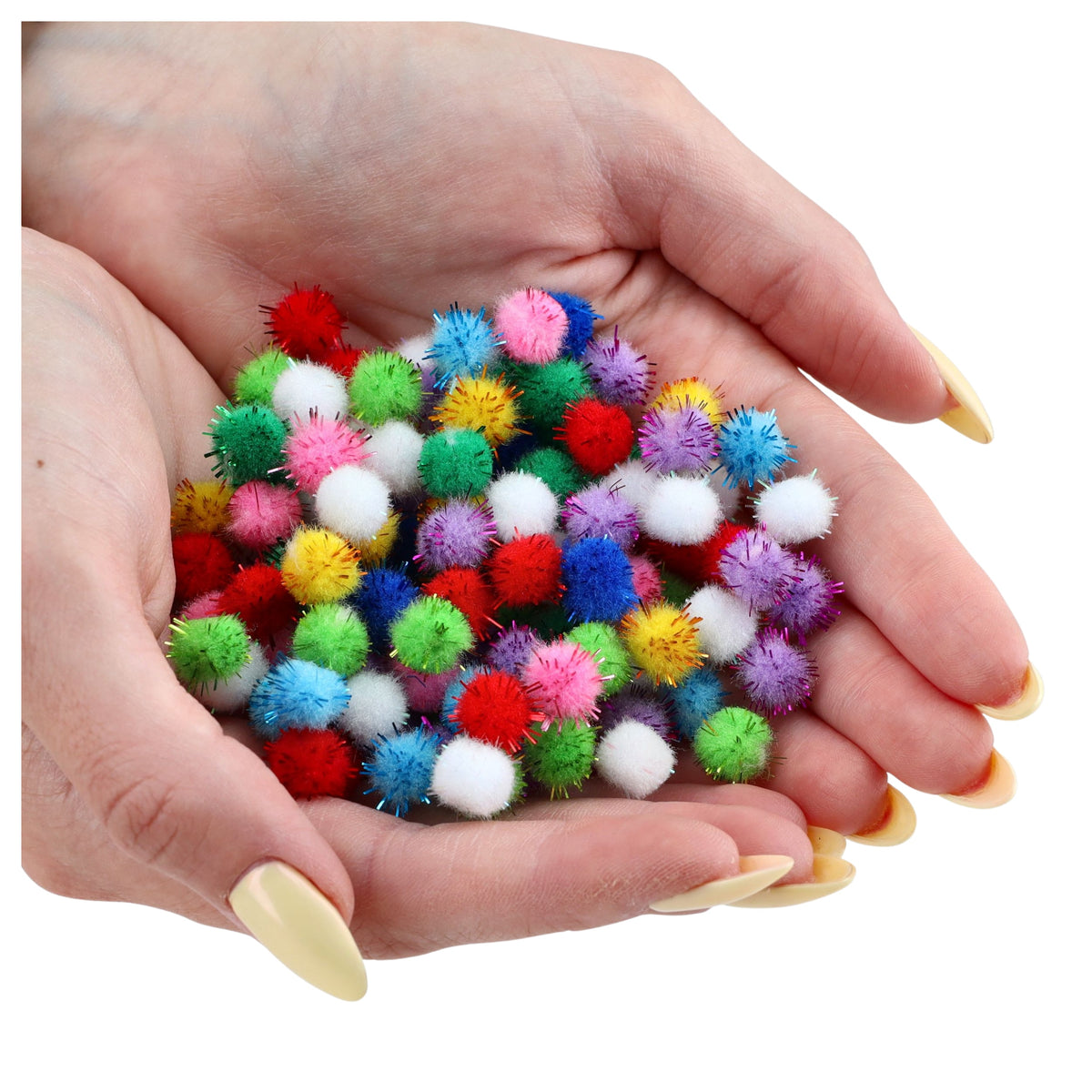Pompony mini POLIESTROWE KOLOROWE puszyste 1cm 120szt do dekoracji MIX