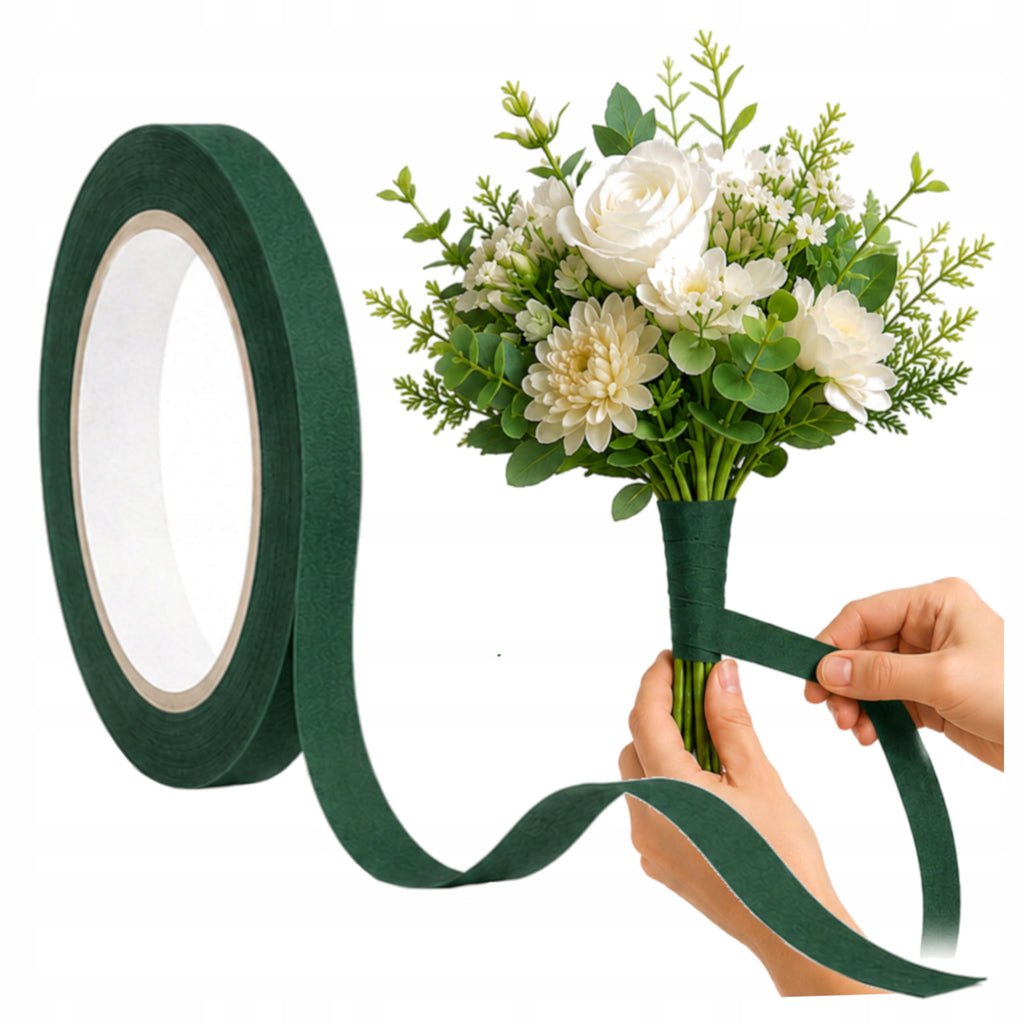 Taśma Florystyczna 1,2cm Ciemna Zieleń Maskująca KWIATY BUKIETY LIŚCIE