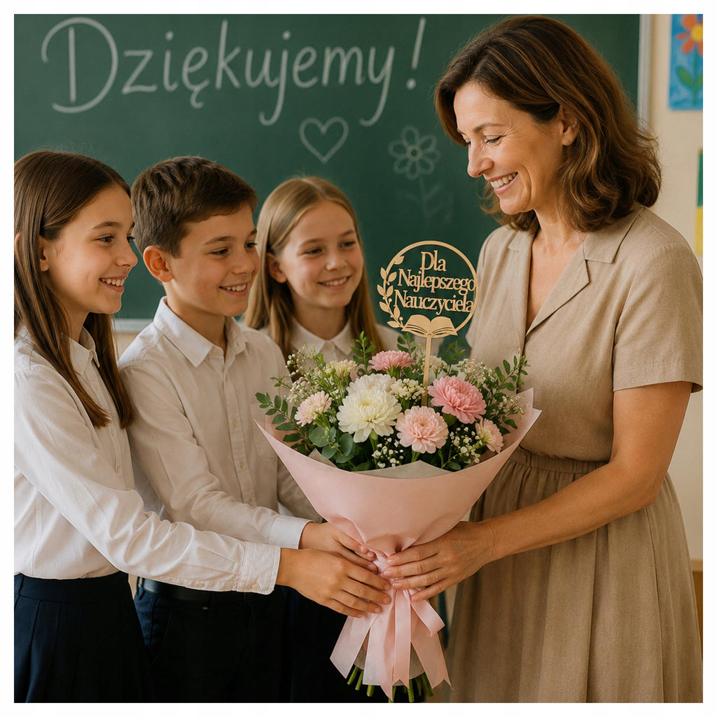 Topper Drewniany Koniec Roku Edukacja Dla Nauczyciela Ozdoba na Tort
