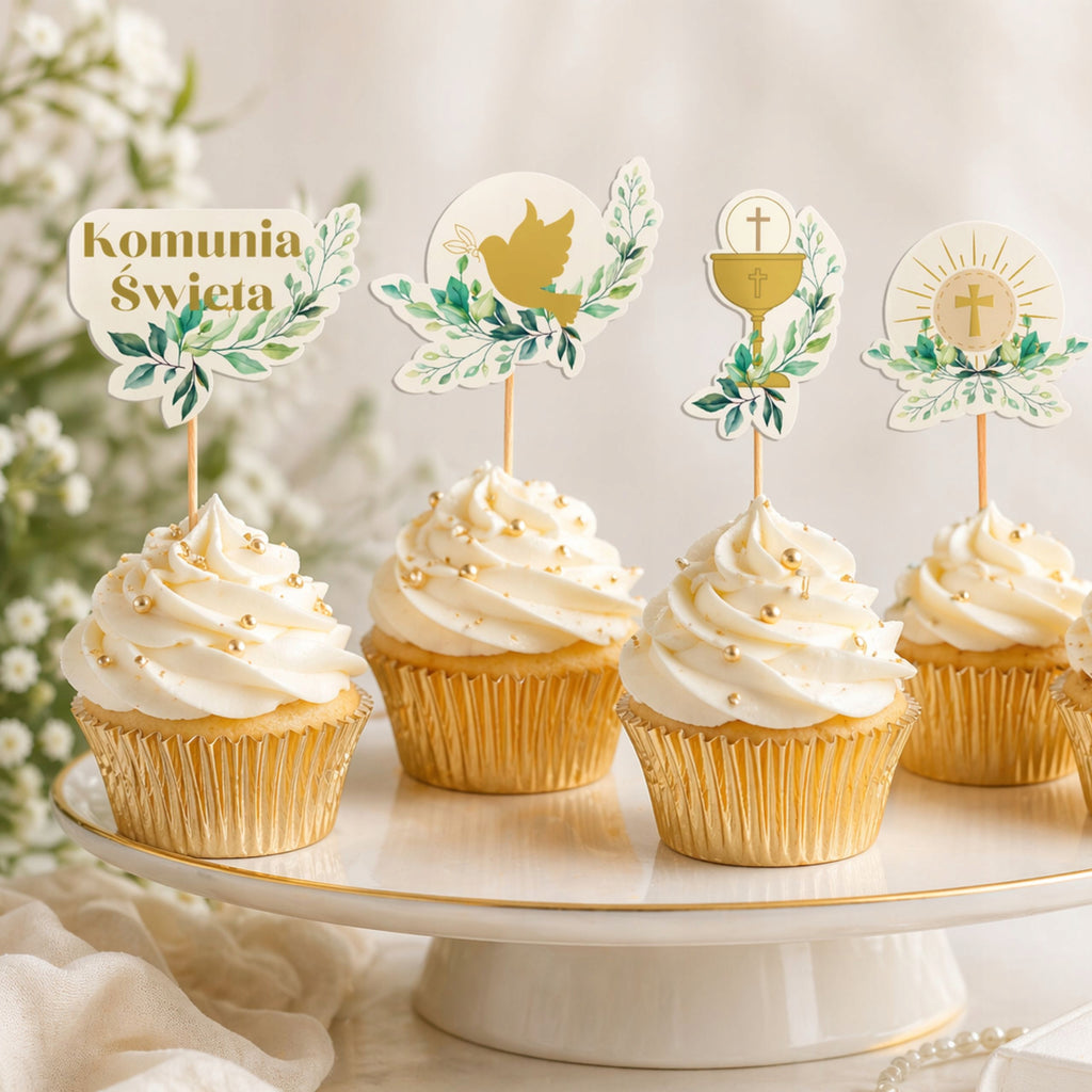 Dekoracje Komunijne Toppery Komunia Święta na Tort Babeczki Ciast Stół