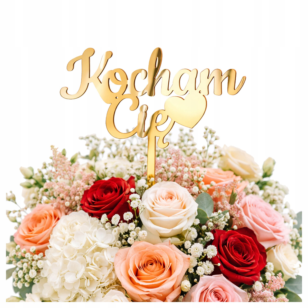 KOCHAM CIĘ TOPPER na tort BUKIET kwiatów TOPER PIKER plexi na Dzień Matki
