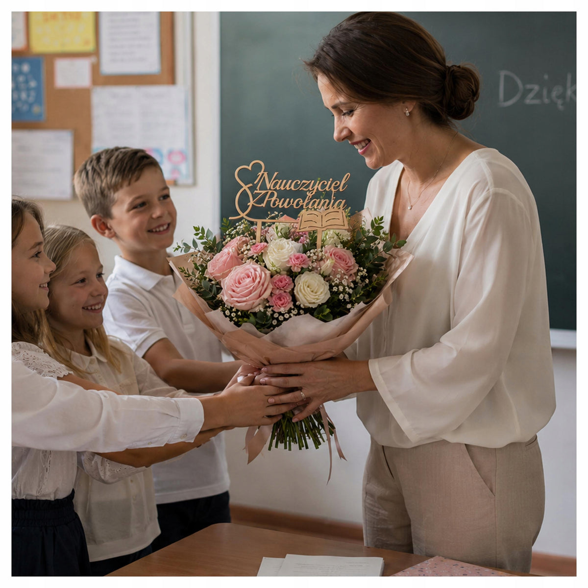 Topper Drewno Koniec roku Prezent Dla Nauczyciela Upominek Dekoracja