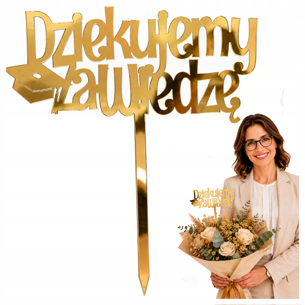 Topper Złoty Koniec roku Tort Prezent Dla Wychowawcy Pamiątka Szkolna