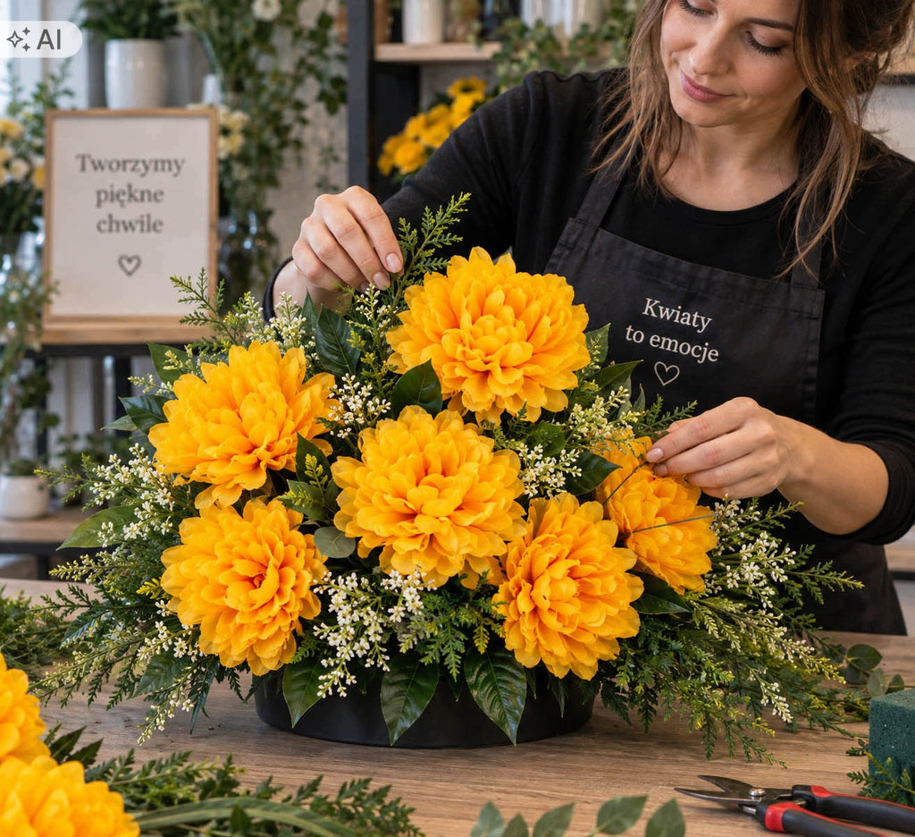 Bukiet Chryzantema Pomarańcz Kwiaty Sztuczne Jak Żywe Do Wazonu STROIK