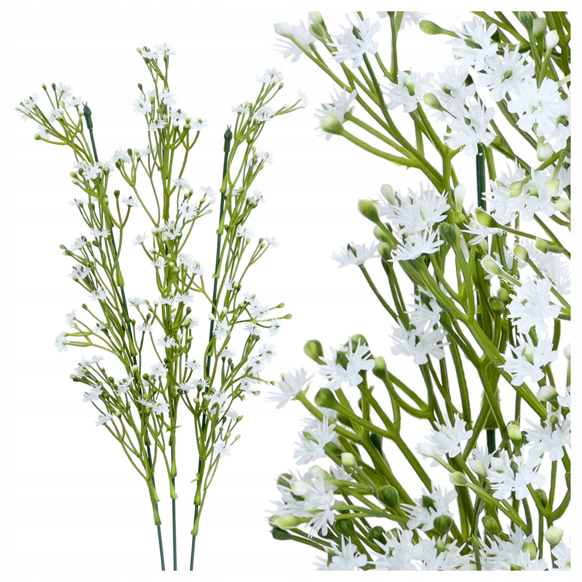 Gałązka Dodatek Zieleń/Biel 3szt SZTUCZNE GAŁĄZKI Flower Box Ślub Komunia