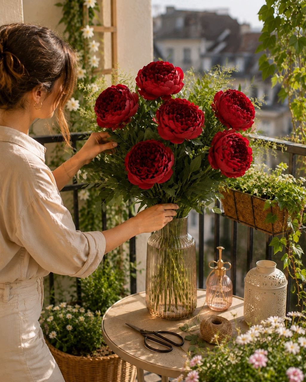 Gałązka Peonia 78cm Czerwony PIWONIA Kwiaty Sztuczne Jak Żywe Do Wazonu
