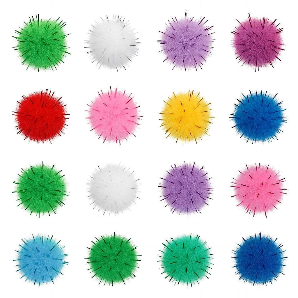 Pompony mini POLIESTROWE KOLOROWE puszyste 1cm 120szt do dekoracji MIX