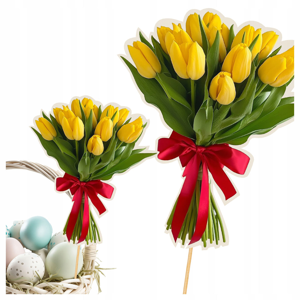TULIPANY topper WIELKANOCNY dekoracyjny na WIELKANOC do KOSZYCZKA BUKIETU