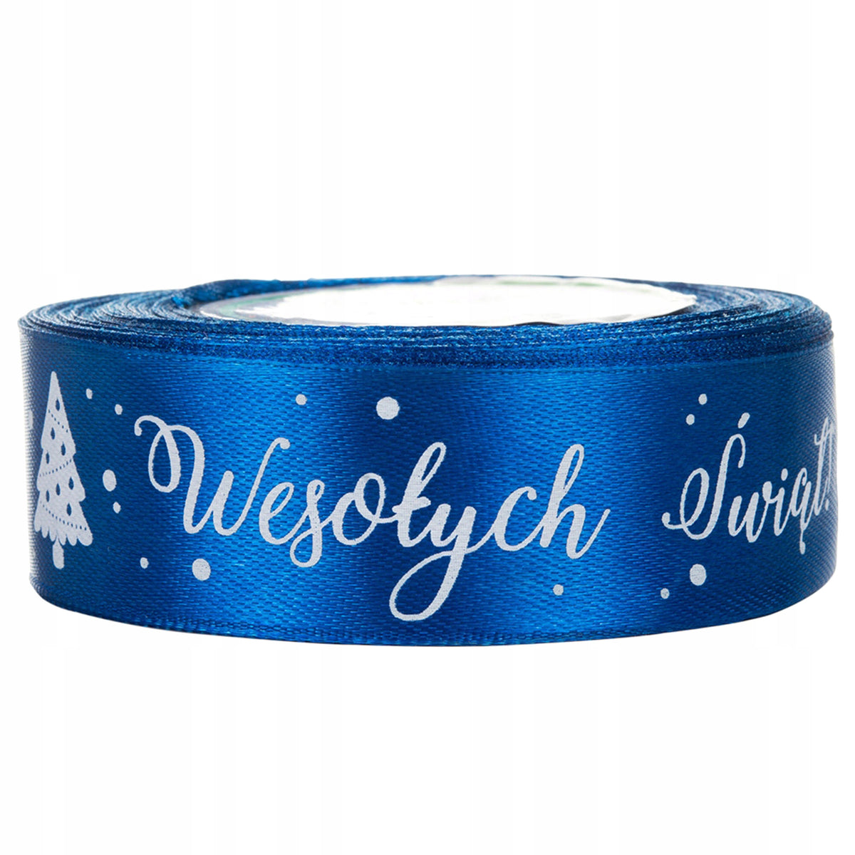 Wstążka Satynowa Świąteczna Tasiemka Ozdobna Napis Wesołych Świąt 2,5cm