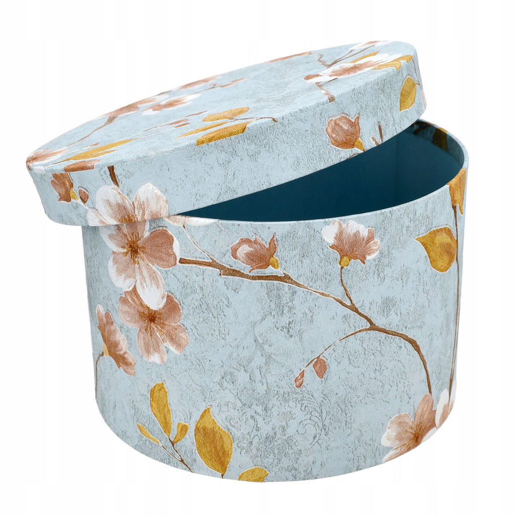Flower Box Średni Okrągły Szary w Kwiaty Prezent Dla Mamy Upominek Kwiaty