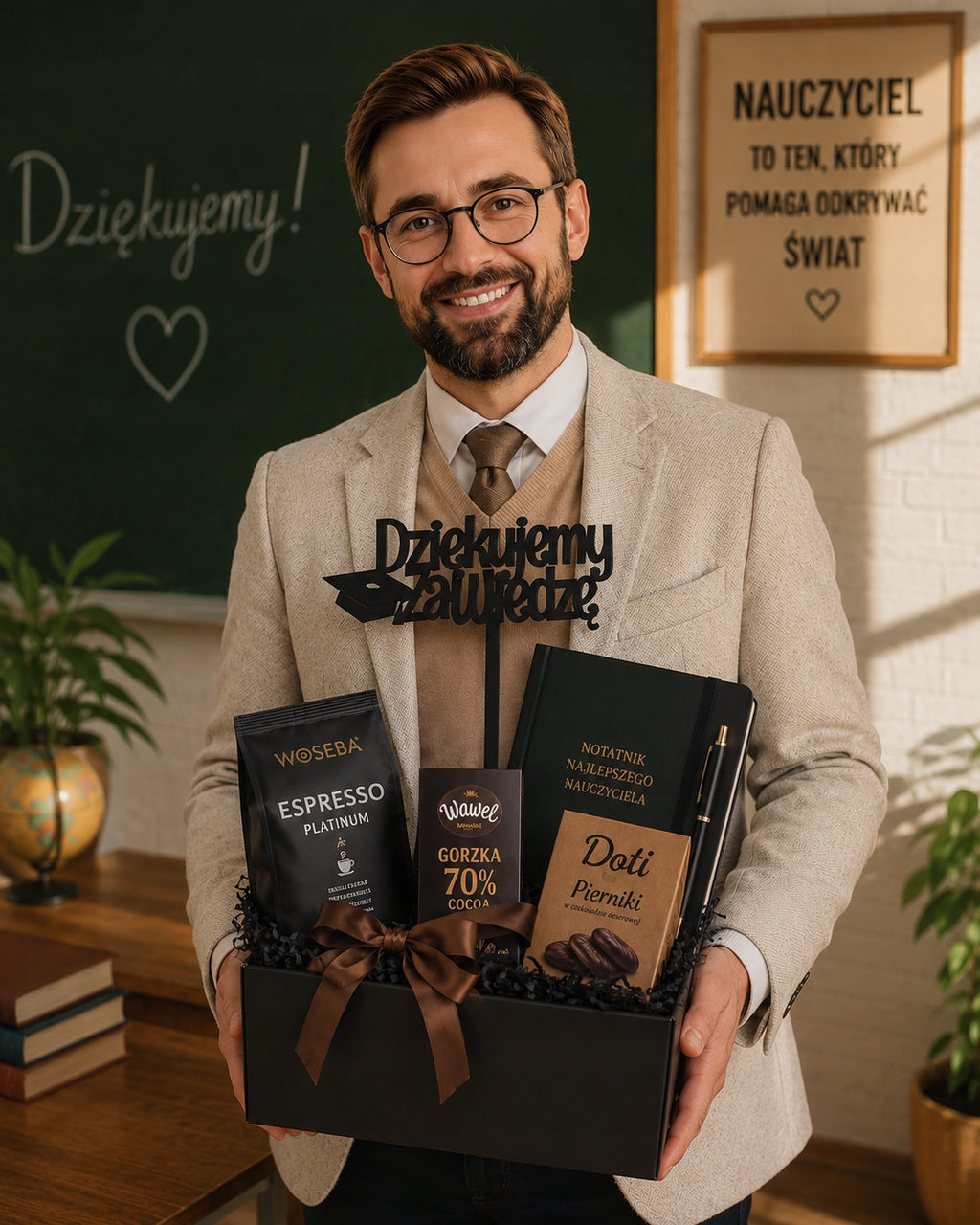 Topper Czarny Koniec roku Prezent Dla Pedagoga Szkolna Celebracja Pamiątka
