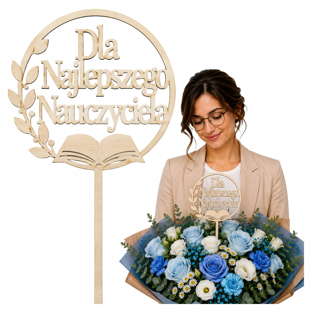 Topper Drewniany Koniec Roku Edukacja Dla Nauczyciela Ozdoba na Tort