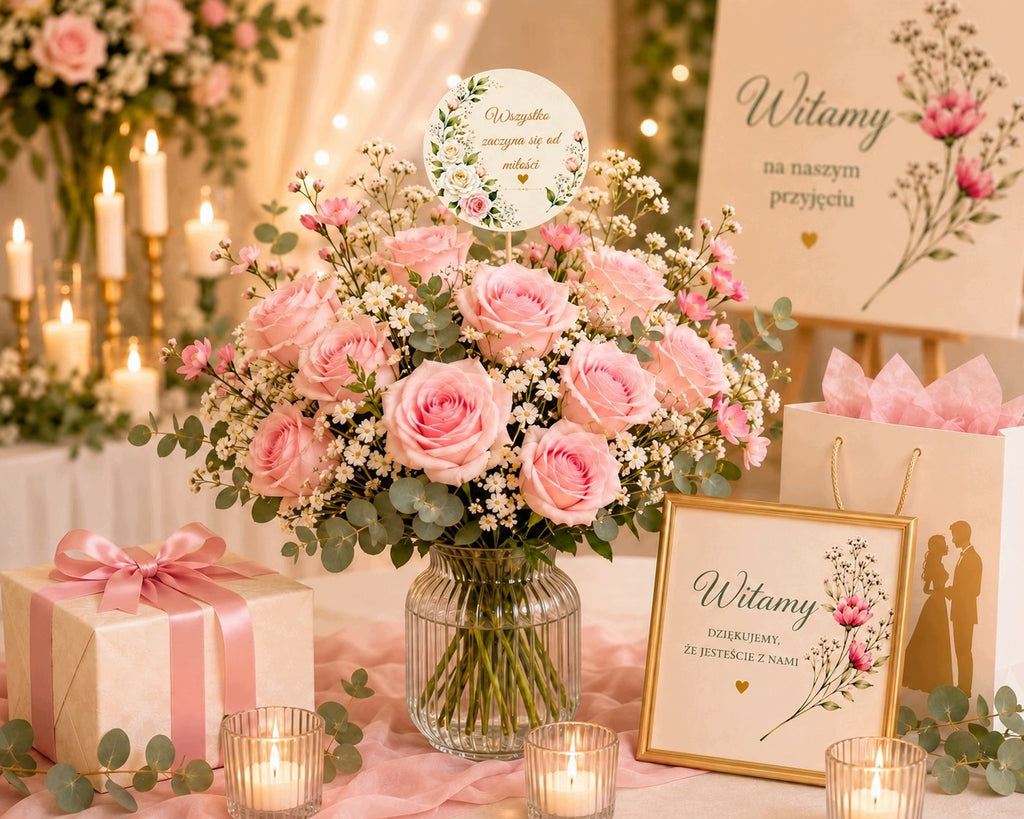 TOPPER na Tort Dekoracje Na Prezent dla Pary Młodej flower box Wesele