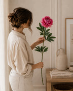 Gałązka Peonia 77cm Ciemny Róż Krem Peonia Piwonia Kwiaty Sztuczne Jak ŻYWE