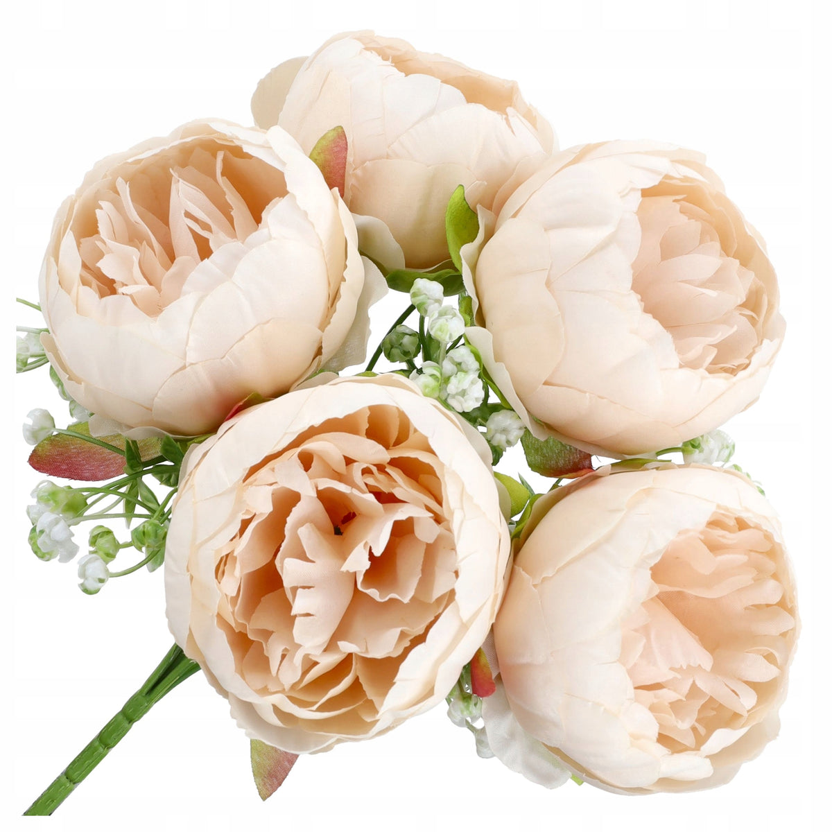 Bukiet Peonie Krem KWIATY SZTUCZNE Piwonie Gipsówka Do Wazonu Komunia Ślub