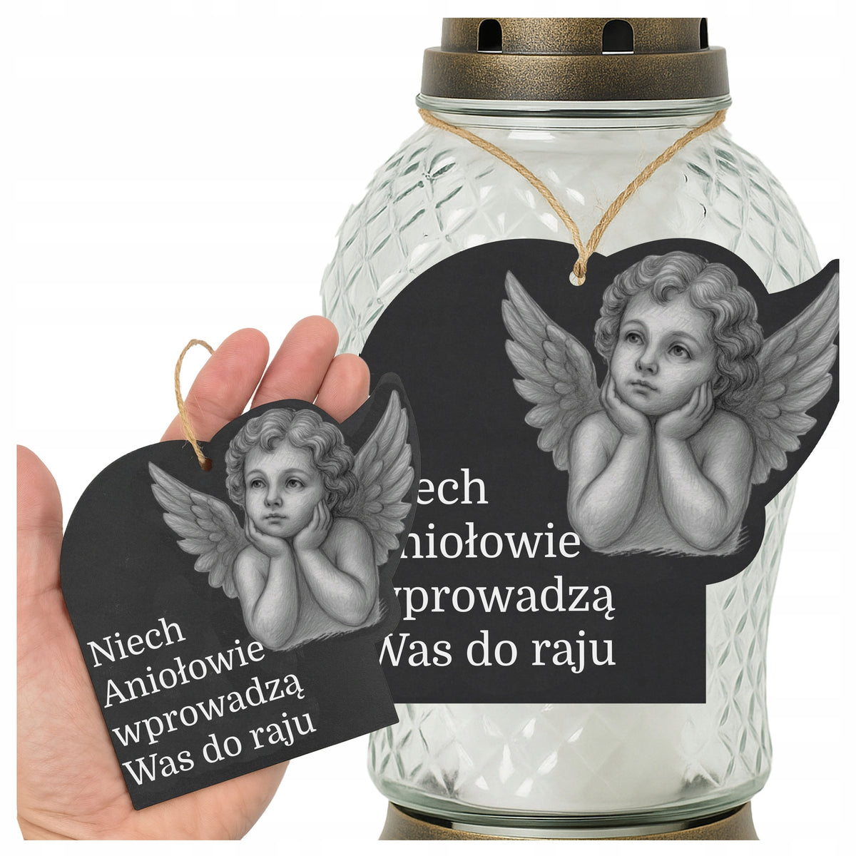 TABLICZKA NA GRÓB ZAWIESZKA NA ZNICZ aniołek na WSZYSTKICH ŚWIĘTYCH grób