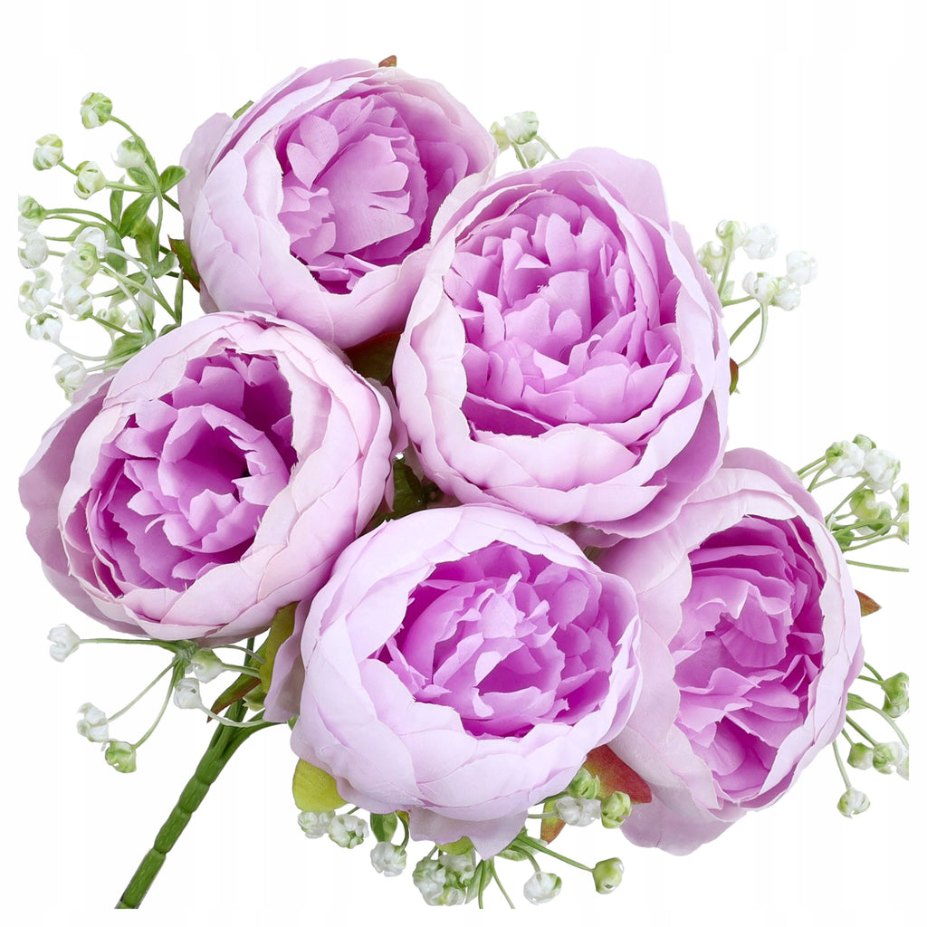 Bukiet Peonie Lawendowy SZTUCZNE KWIATY Do Wazonu Stroik Wesele Jak Żywe