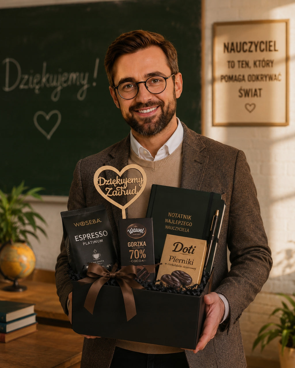 Topper Drewniany Koniec roku Elegancka Dekoracja Upominek dla Nauczyciela
