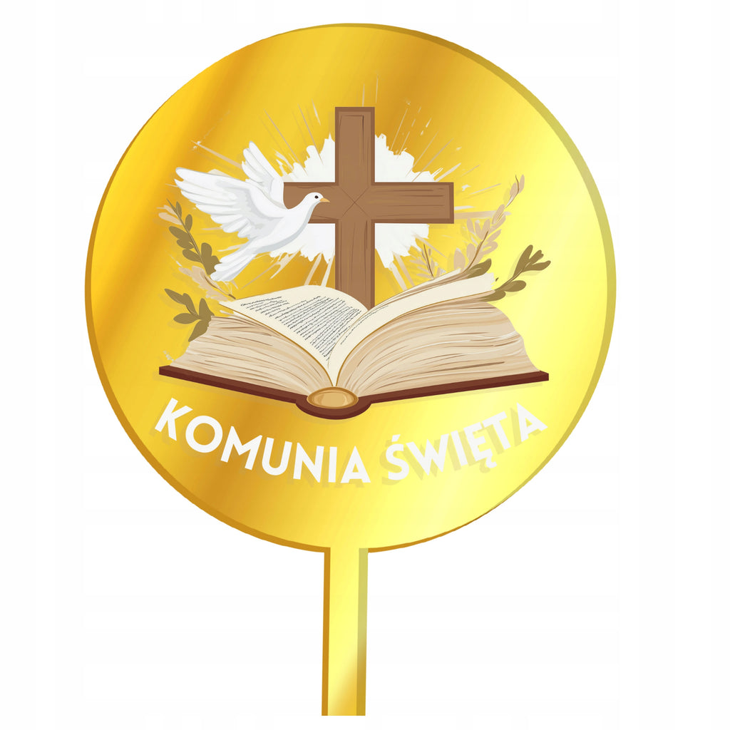 Topper na Tort Komunijne Dekoracje Komunia Święta Krzyż Gołąbek Toper