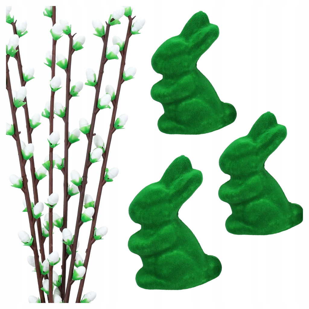 ZAJĄCE WIELKANOCNE sztuczne BAZIE 36cm zestaw do święconki na WIELKANOC