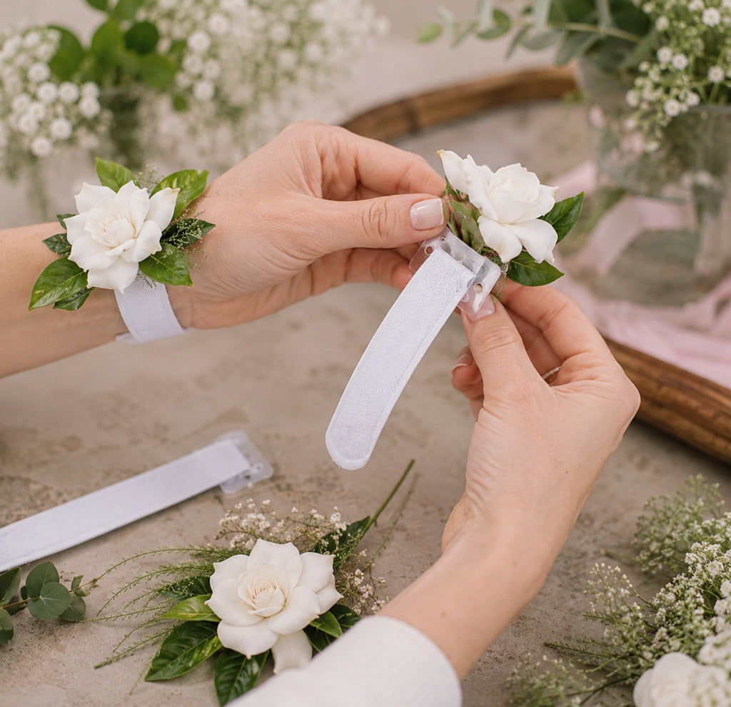 Bransoletka Ślubna Korsarz Corsage Na Kwiaty 2szt Samozaciskowa Bukiet Ręka